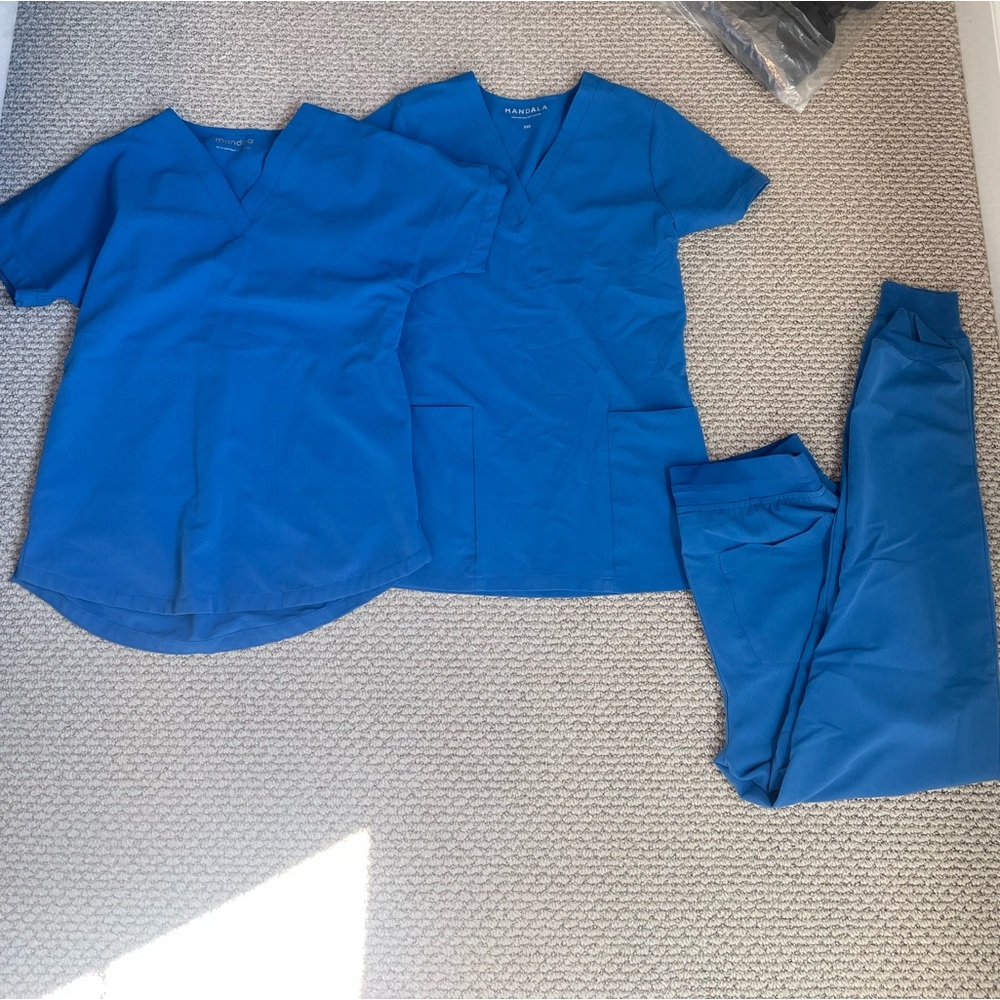 XXS scrub top and high waisted joggers royal blue